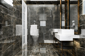 3d rendering modern black bathroom with luxury tile decor